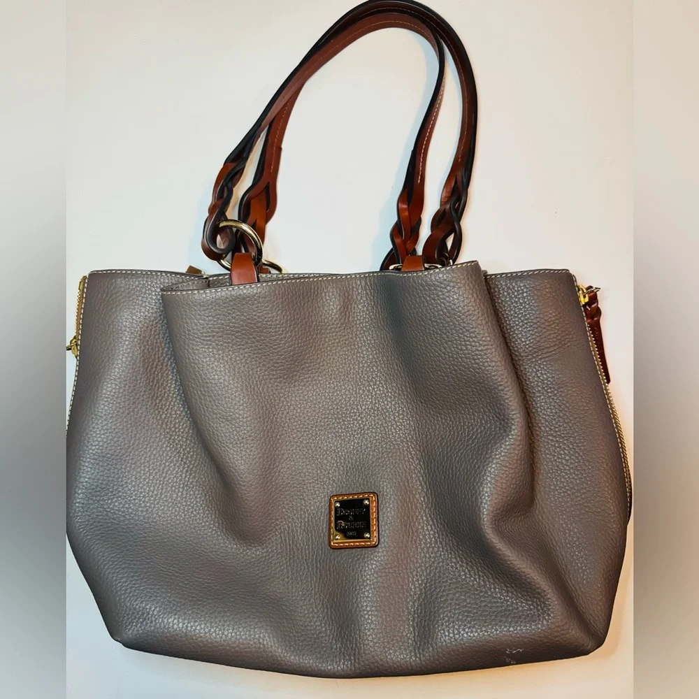 [Dooney & Bourke] Gray Pebble Grain Leather Barlow Satchel - Picture 8 of 13